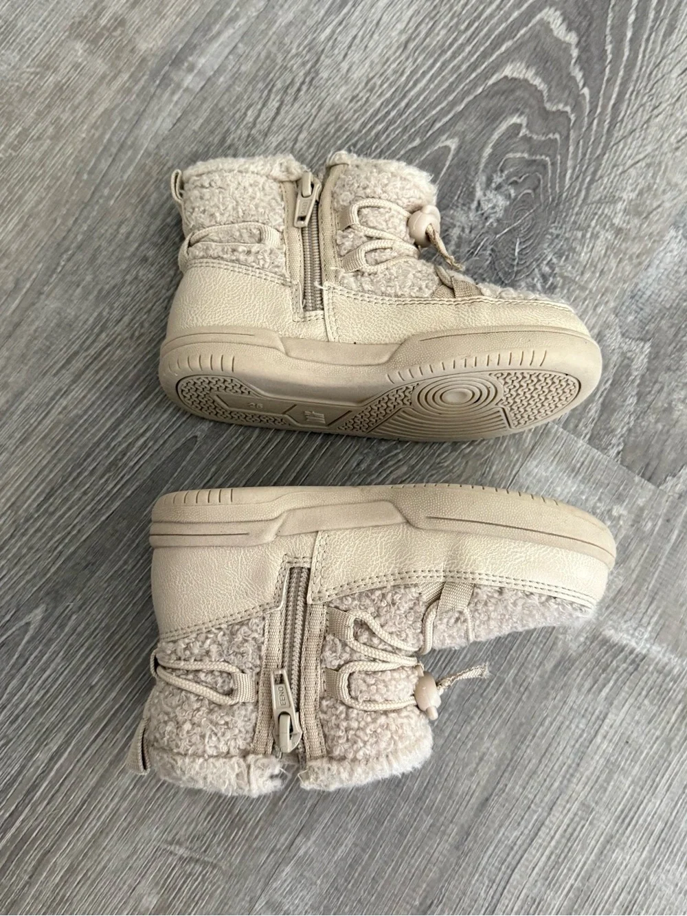 H&M Kids Sherpa Lace-Up Booties - Beige